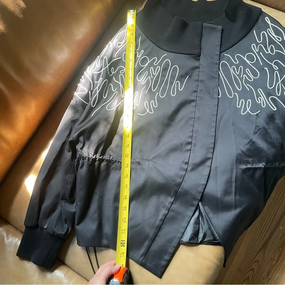 Adeam luxe bomber style cinched ties jacket w embroidery stitching black white - Picture 10 of 13